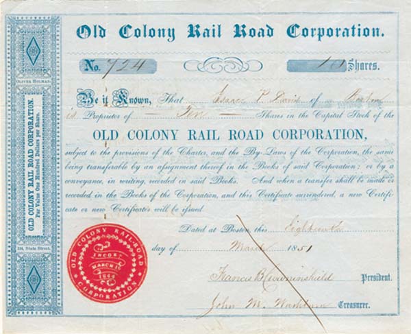 Old Colony Railroad - Stock Certificate